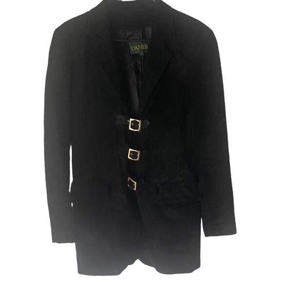 Danier Vintage 90s Women Small P Black Leather Suede Grunge Buckle Jacket - Picture 1 of 10